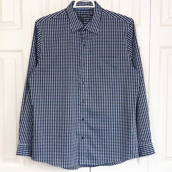 Van Heusen Flex Slim Fit Blue Check Plaid Button Down Shirt - Picture 1 of 16